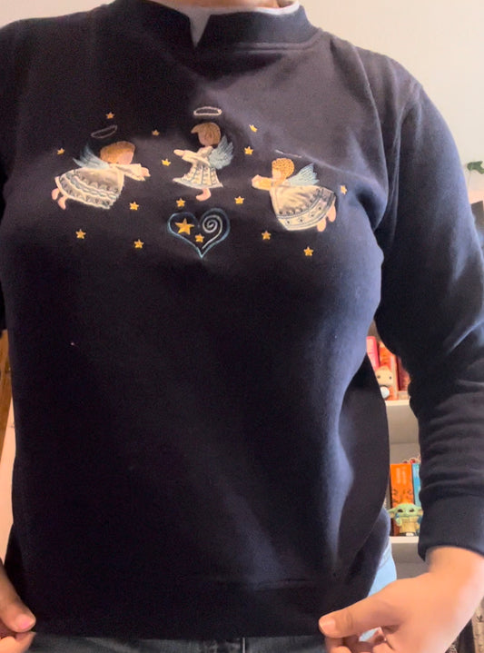 Shenanigans vintage navy blue Christmas angels sweatshirt size small