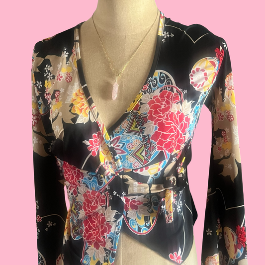 Rave moda vintage early 2000s y2k floral vintage fall bell sleeved top size XS