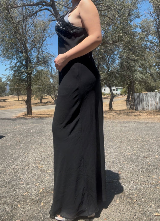 Cachet vintage evening black tie formal prom long maxi black beaded dress