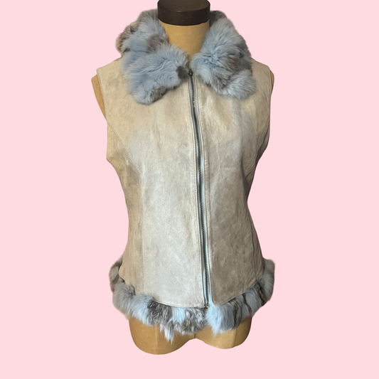 La Fiorentina Italy baby blue rabbit fur suede vest size medium