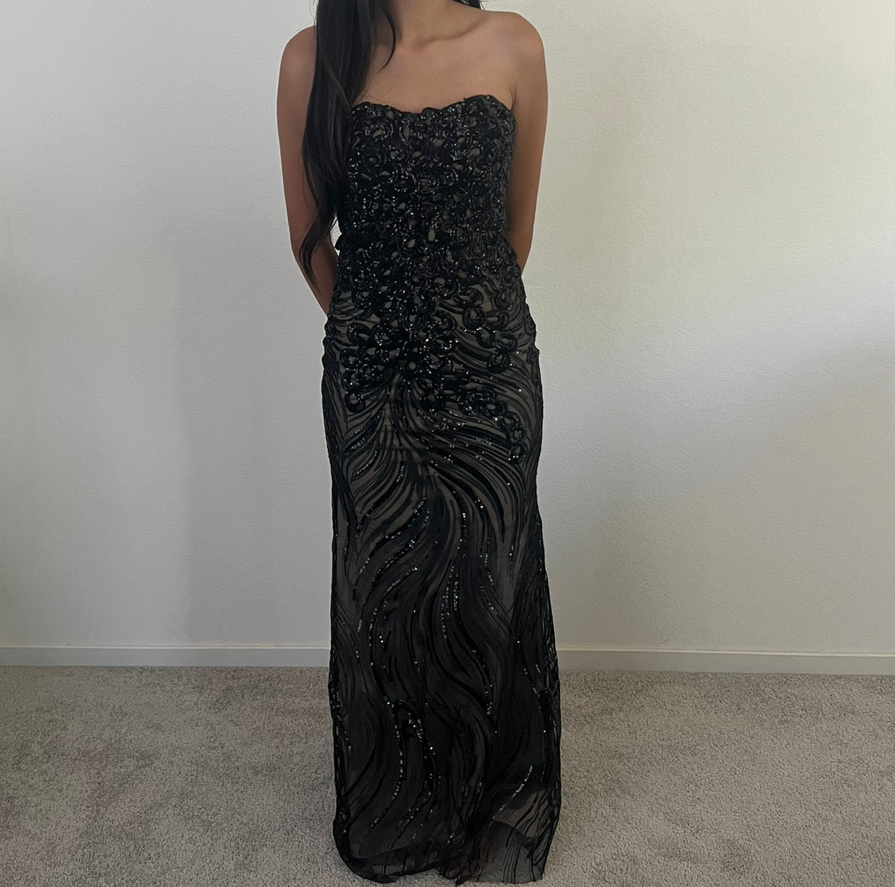 Eureka Los Angeles black sequin prom dress size XS