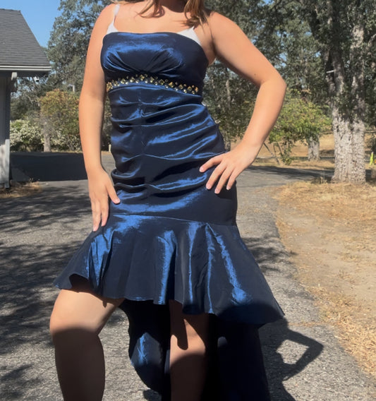 Vintage Juno early 2000s strapless blue high low long prom formal dress size large