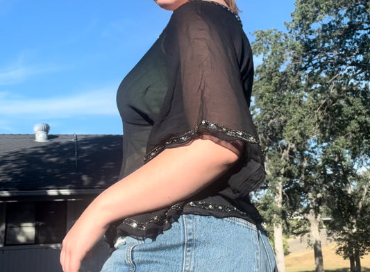 Express early 2000s y2k see through blouse festival fairycore black top size medium