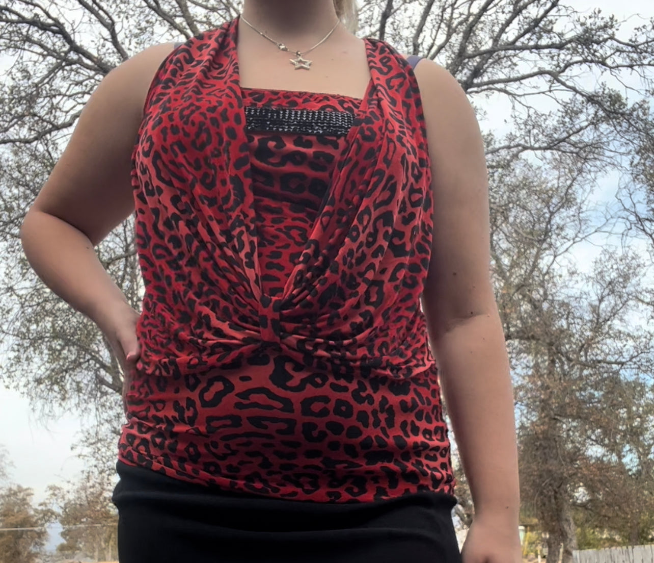 Maggie early 2000s y2k leopard going out top