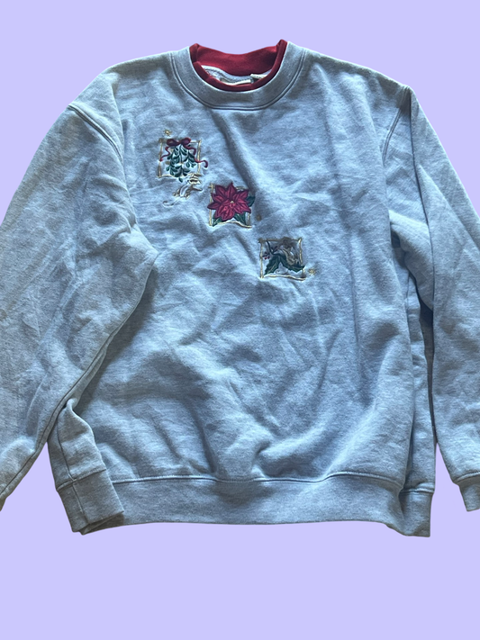 Classic elements vintage red grey Christmas sweater size XL