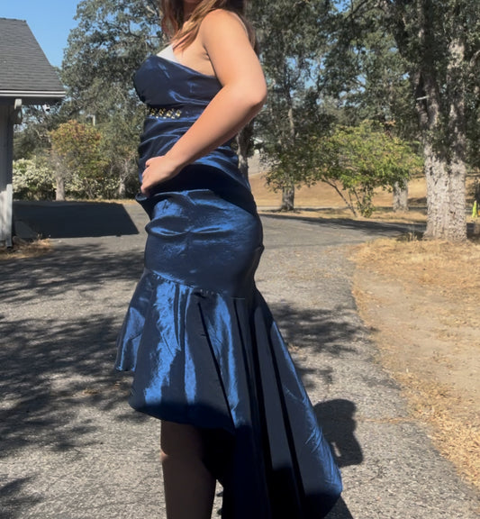 Vintage Juno early 2000s strapless blue high low long prom formal dress size large
