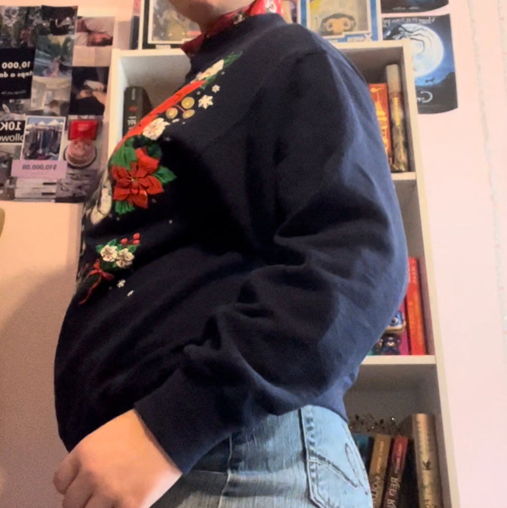 Hanes vintage grandma chic Christmas winter blue sweater size large