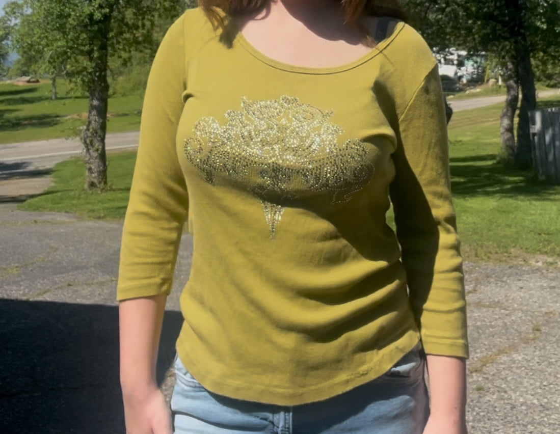 Reba vintage y2k mcbling bling glam long sleeve top size large