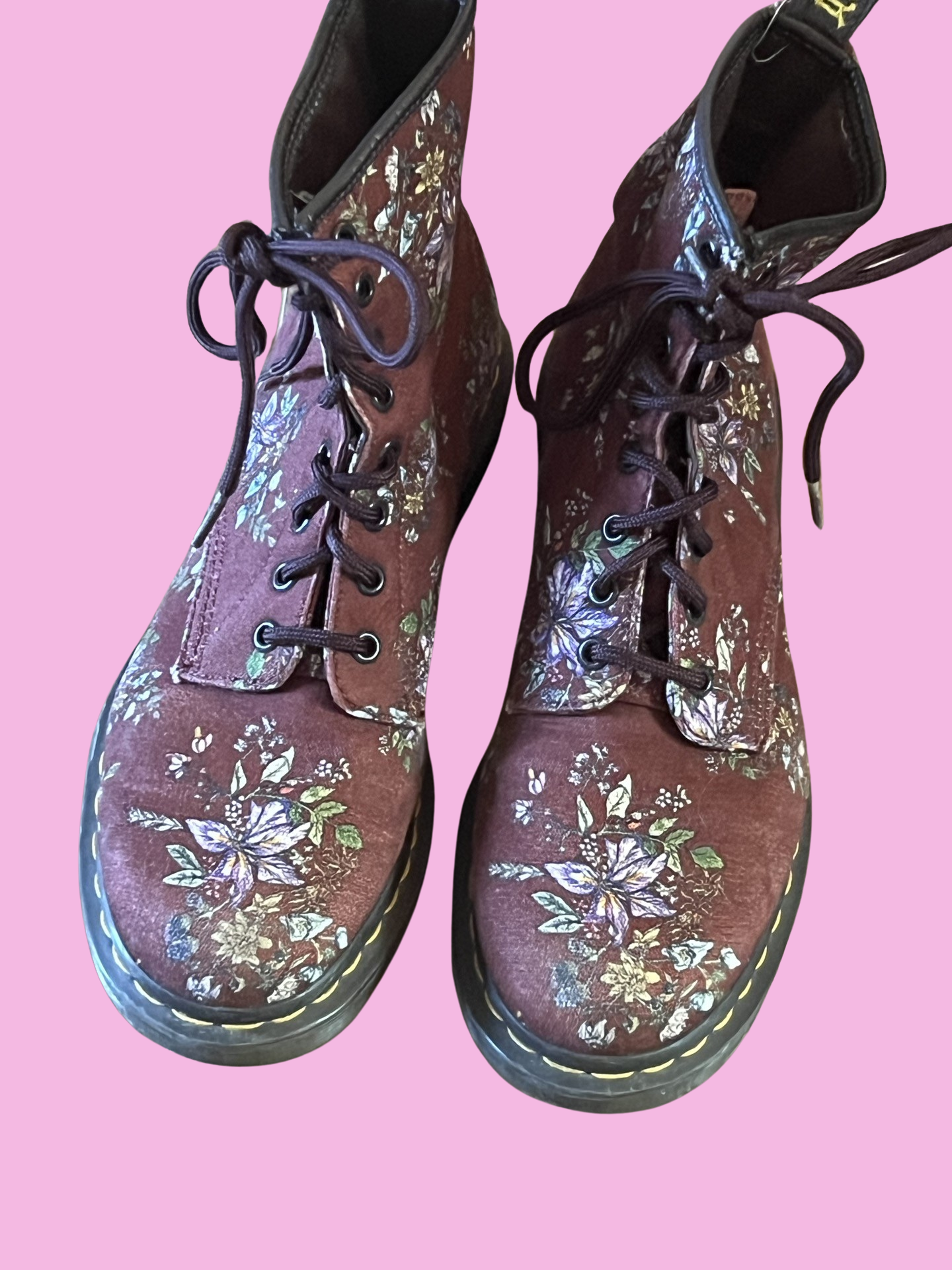 Dr. Martens floral castel air burgundy red shoes size 8