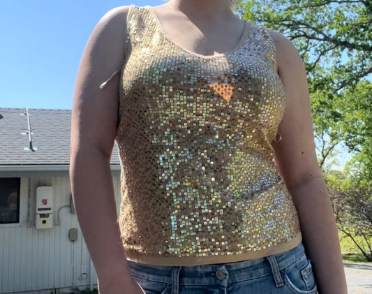 Inc vintage early 2000s y2k gold sequin tank top size XL