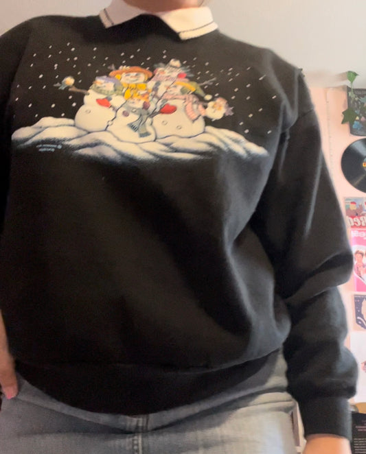 Morning sun vintage snowmen Christmas black sweatshirt