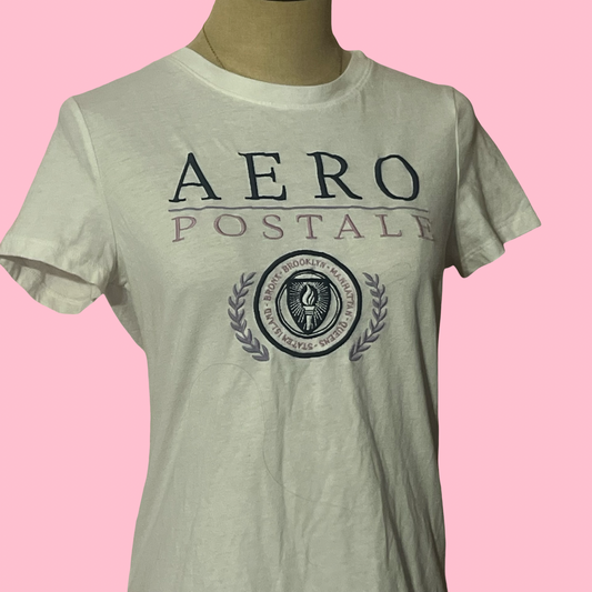 Aeropostale white graphic tee summer preppy baby tee tshirt size large