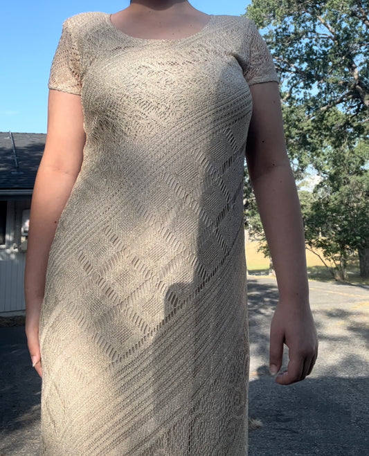 Giorgio sant Angelo vintage knit lace maxi dress retro shoulder padded size 10