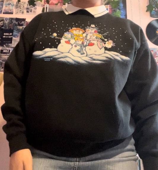Morning sun vintage snowmen Christmas black sweatshirt
