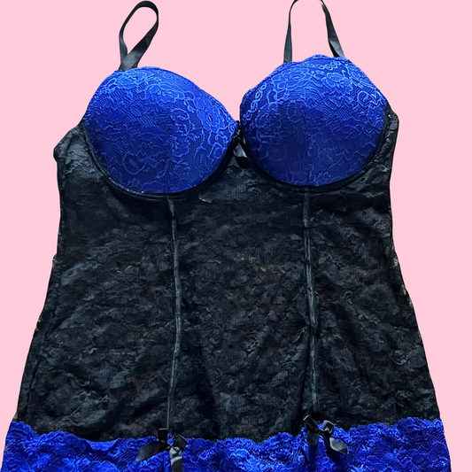 Just sexy lingerie early 2000s y2k blue black lace lingerie size 2X