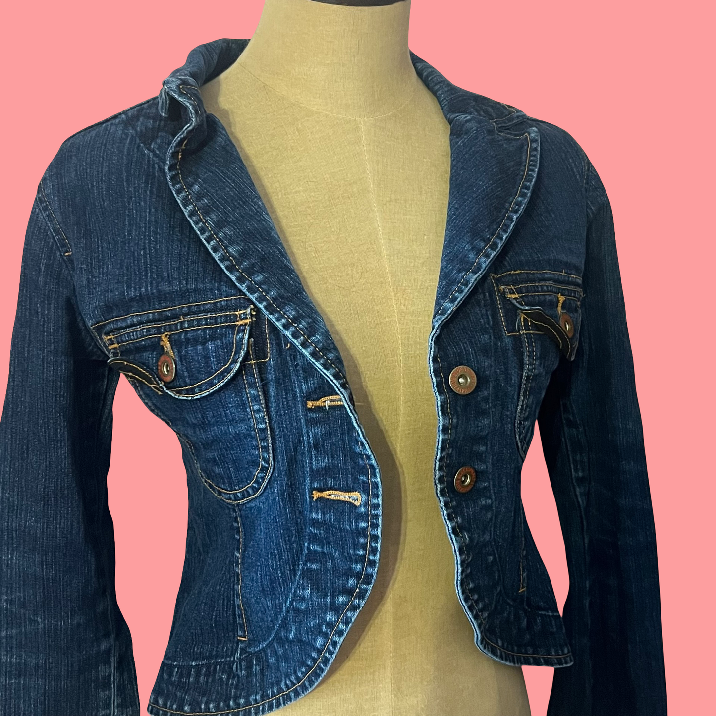 Y2K Blue Asphalt Cropped Denim Jacket XS – Vintage Early 2000s Jean Jacket