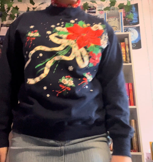 Hanes vintage grandma chic Christmas winter blue sweater size large