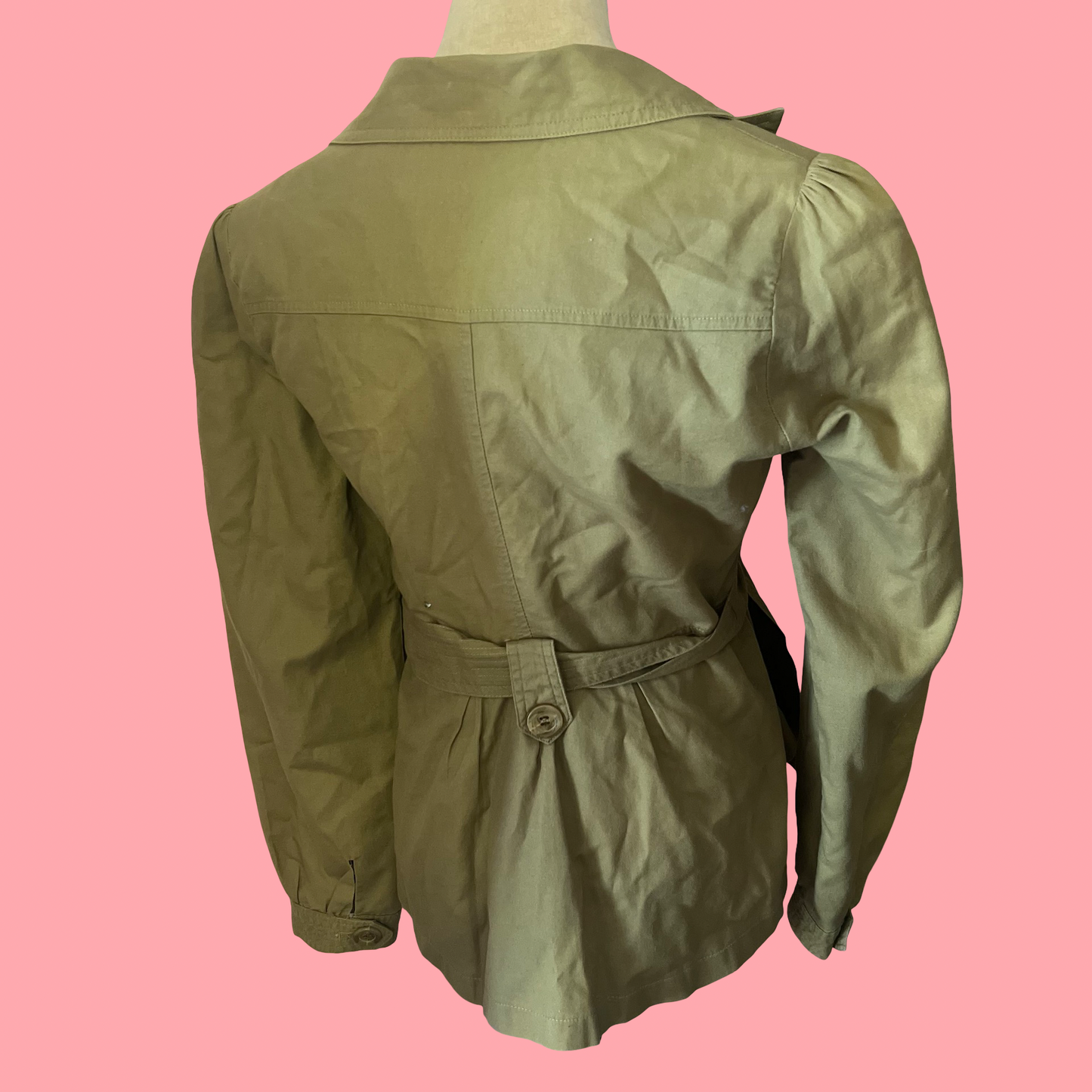 Women's Olive Green Belted Utility Jacket – Vintage Military Style | Size Medium