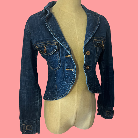Y2K Blue Asphalt Cropped Denim Jacket XS – Vintage Early 2000s Jean Jacket