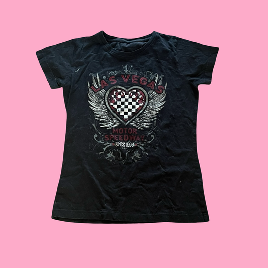 Vintage early 2000s y2k Las Vegas speedway race car grunge goth baby tee tshirt
