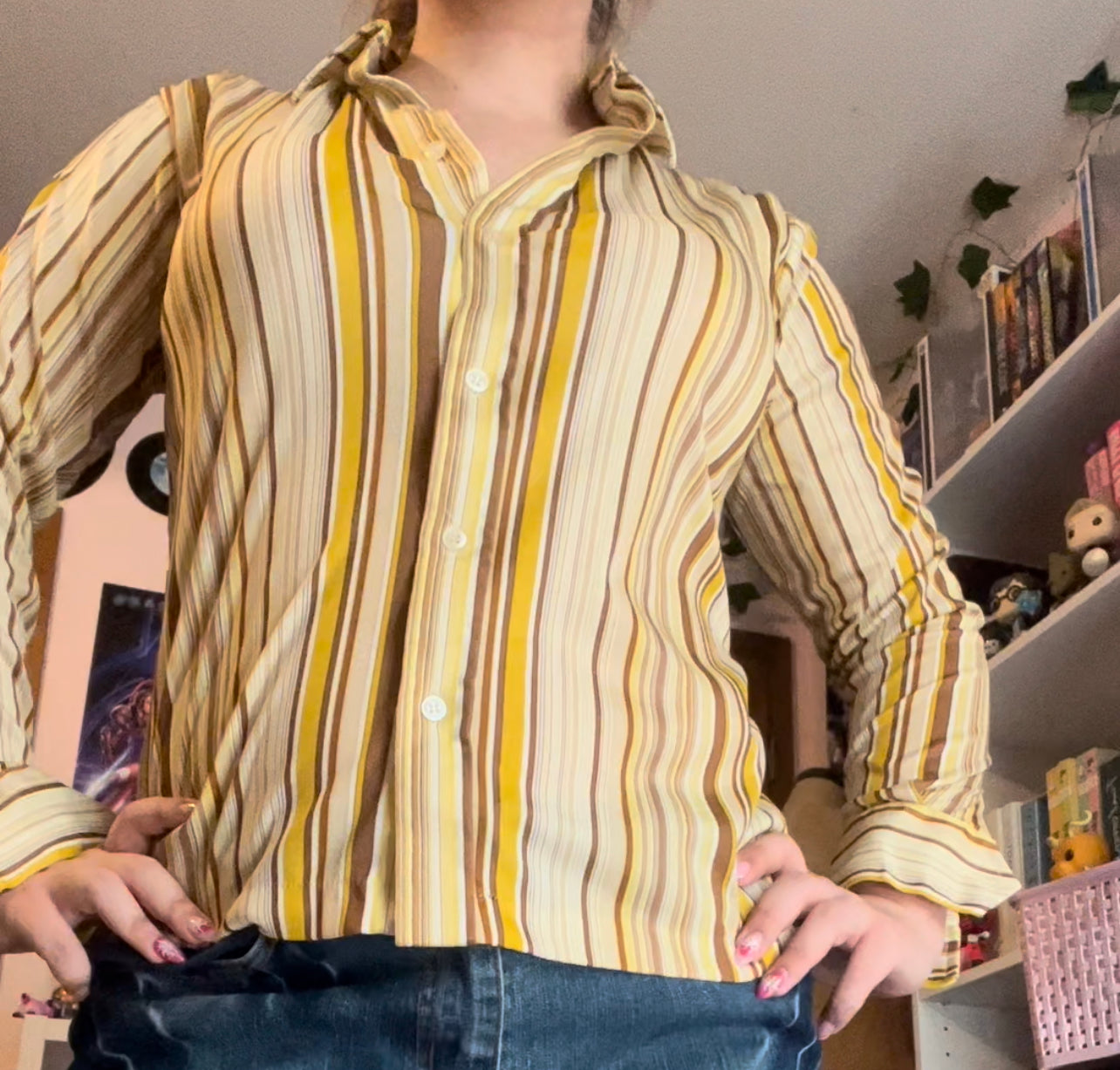 Spiegel vintage 1970s striped yellow button up shirt size 36/6