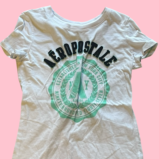 Aeropostale white mint green baby tee 2015 top size medium