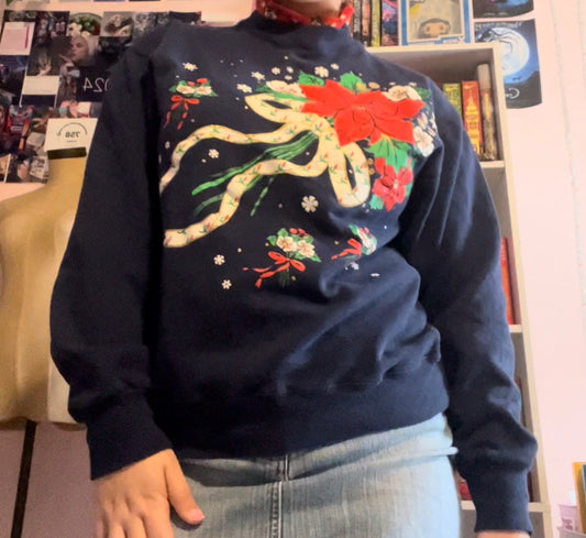 Hanes vintage grandma chic Christmas winter blue sweater size large