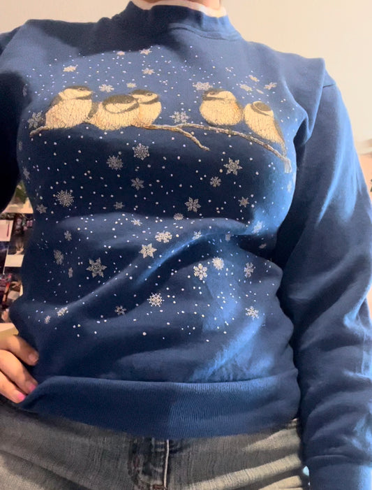 Cold water creek vintage baby birds winter Christmas sweater size small