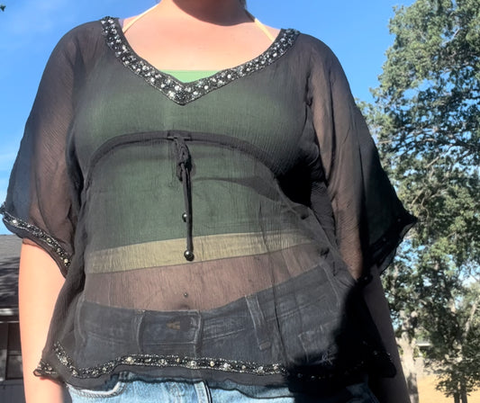 Express early 2000s y2k see through blouse festival fairycore black top size medium