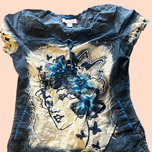 Koi by Kathy Peterson boho y2k blue blouse size small