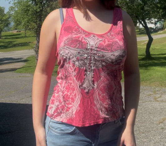 Loaded Betty vintage y2k early 2000s mcbling grunge emo pink tank top size large