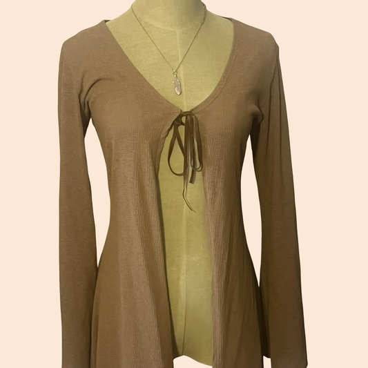 Spot usa vintage early 2000s y2k brown fairy core whimsygoth boho cardigan size small