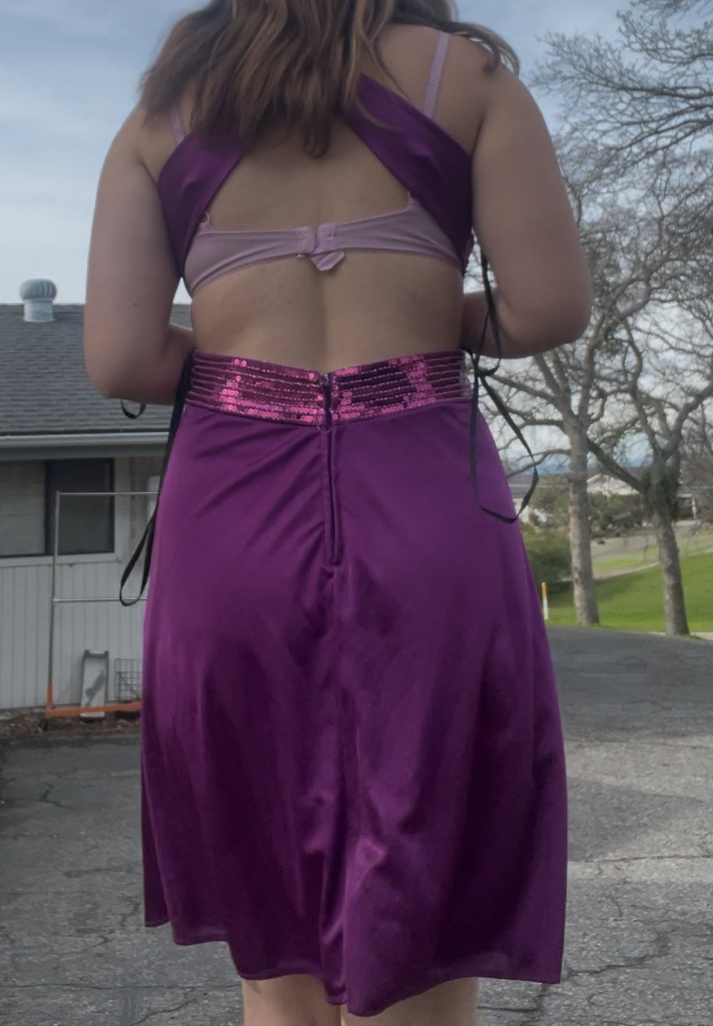 Josh and jazz y2k purple sequin cut out dress size 13/14