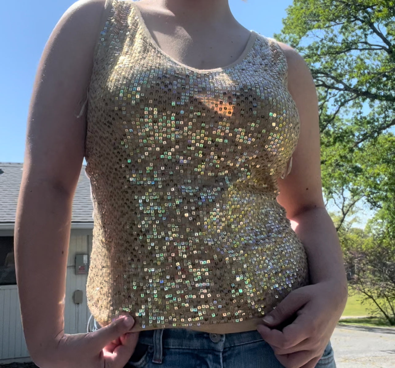 Inc vintage early 2000s y2k gold sequin tank top size XL