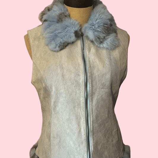 La Fiorentina Italy baby blue rabbit fur suede vest size medium