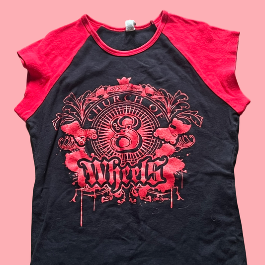 Church of wheels vintage early 2000s goth baby tee size medium