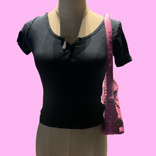 Brand Melville quarter button down black crop top one size