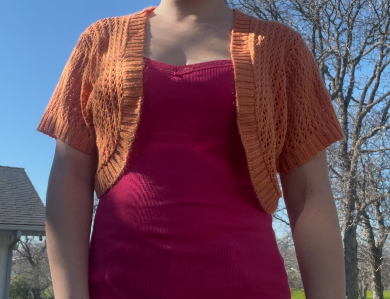 Knit minded orange shrug sweater