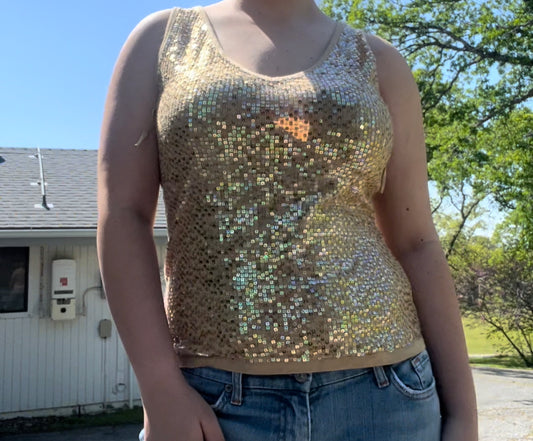 Inc vintage early 2000s y2k gold sequin tank top size XL