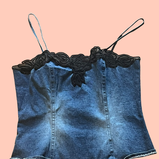 Basix 2 vintage crop top coyote ugly denim jean top