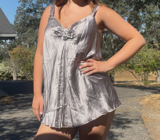 Nine West vintage early 2000s y2k silver silk glam going out long top or mini dress size 18