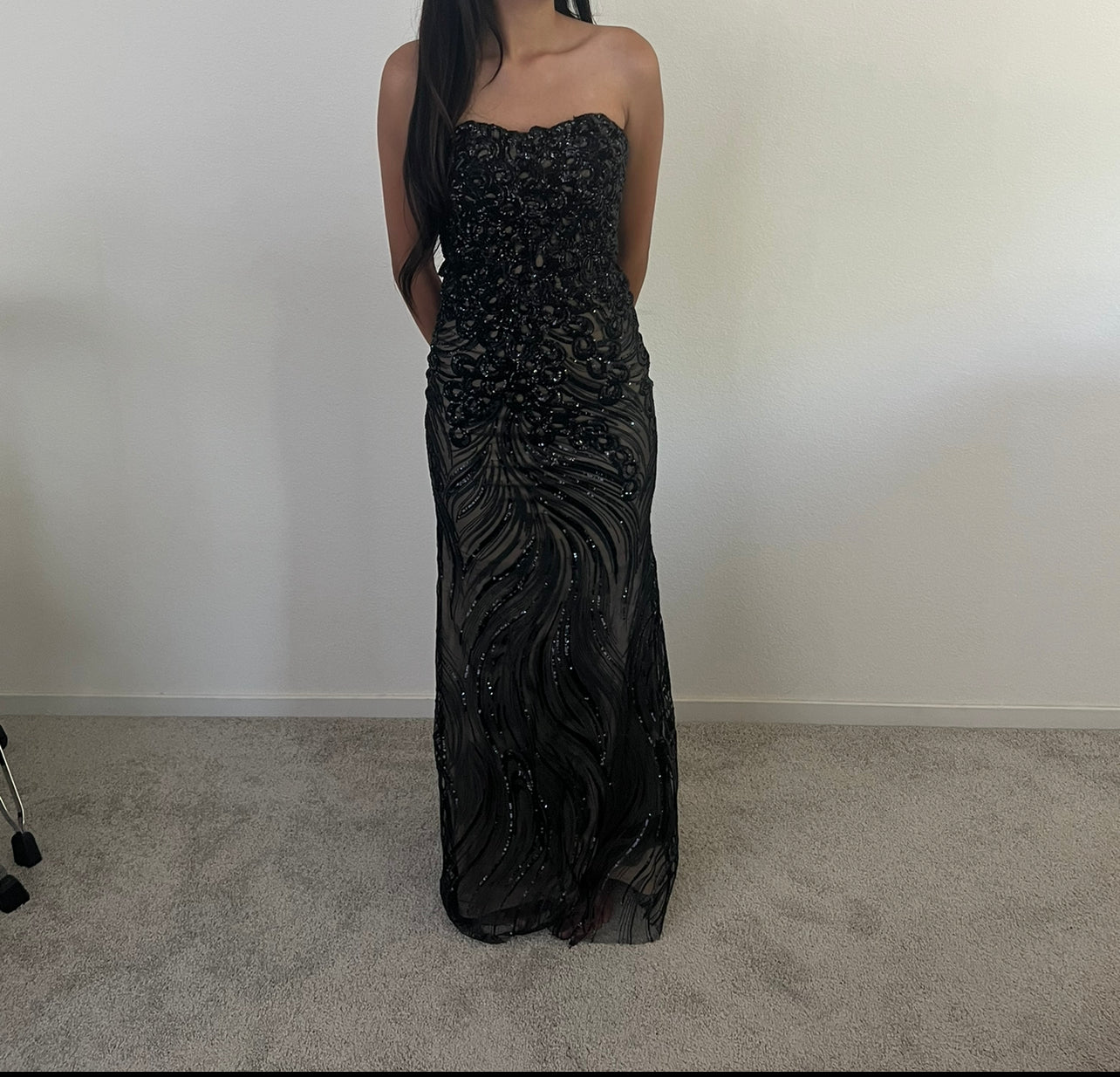 Eureka Los Angeles black sequin prom dress size XS