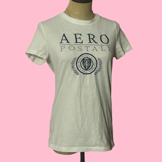 Aeropostale white graphic tee summer preppy baby tee tshirt size large