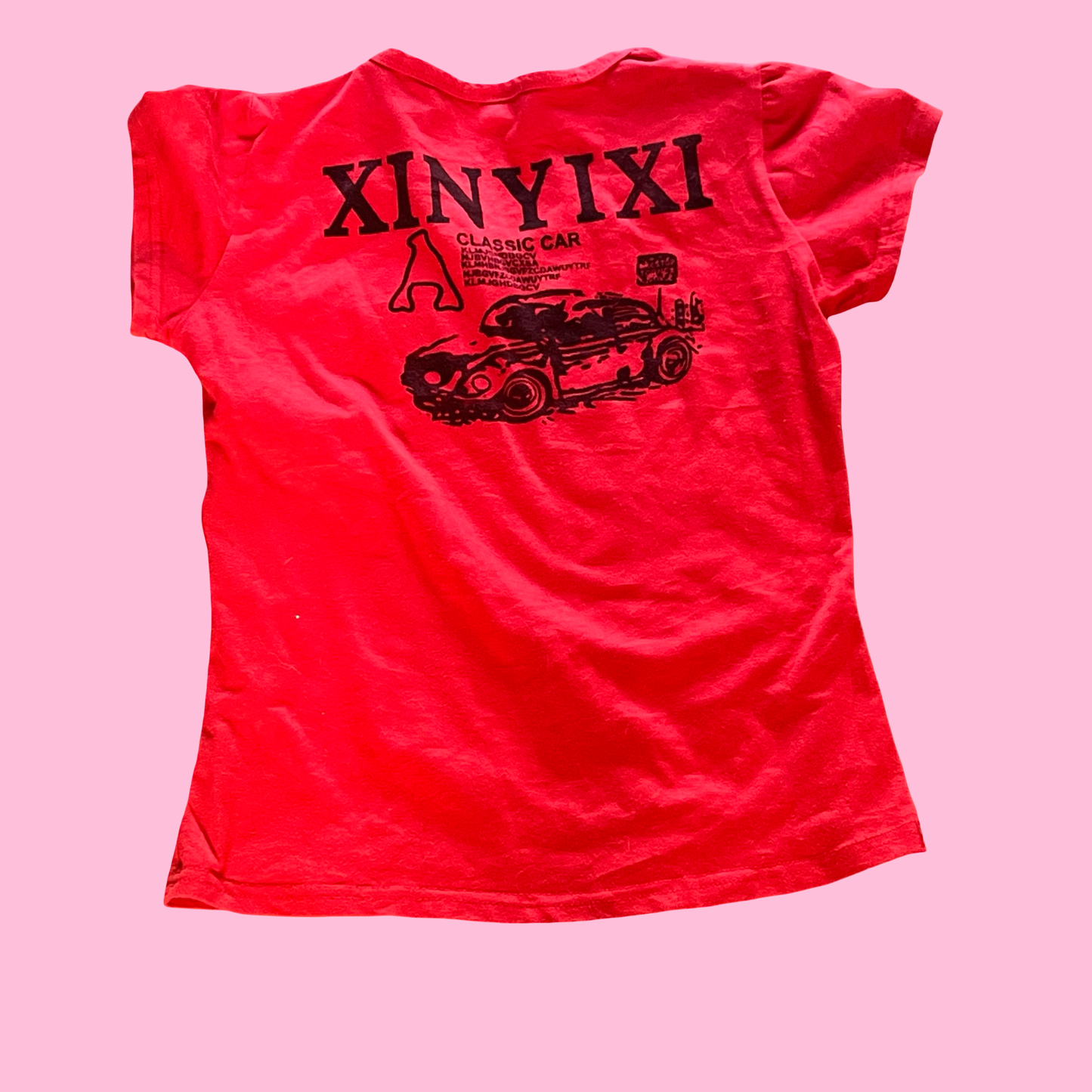 Vintage early 2000s bling car glam goth grunge red baby tee