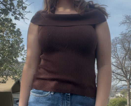 Trendy brown ribbed knit top by Allison Brittney, size Large 🤎