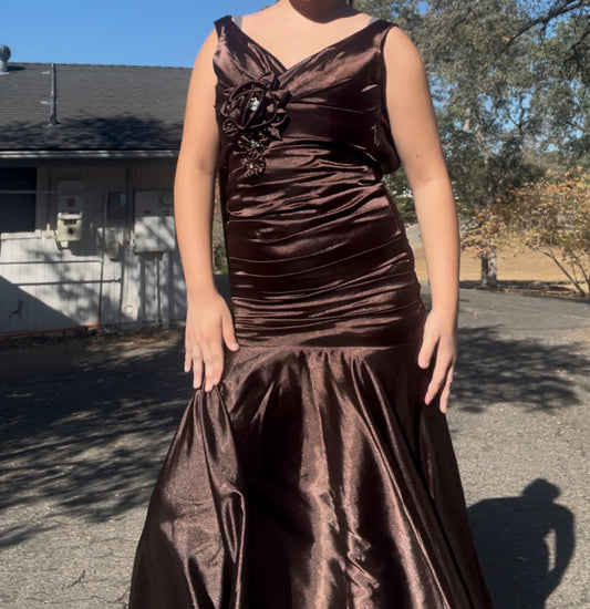 Cinderella divine vintage early 2000s y2k long maxi brown floral prom dress size medium