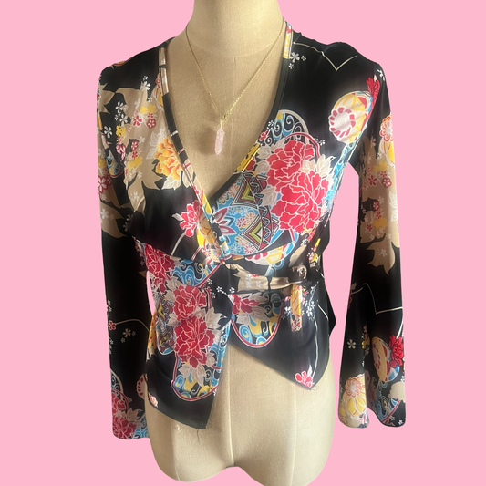 Rave moda vintage early 2000s y2k floral vintage fall bell sleeved top size XS