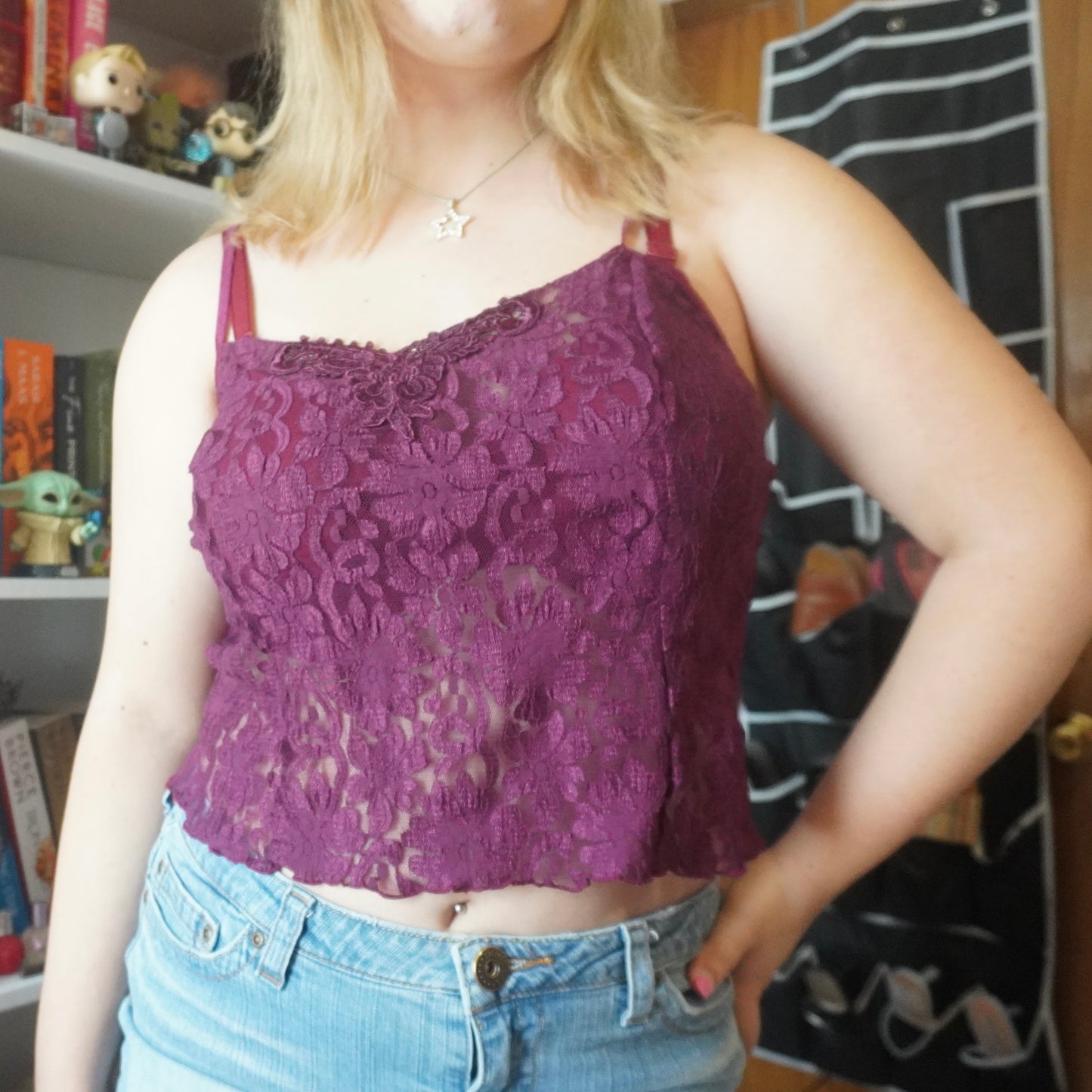 Fredricks of Hollywood lace purple early 2000s top size 3X