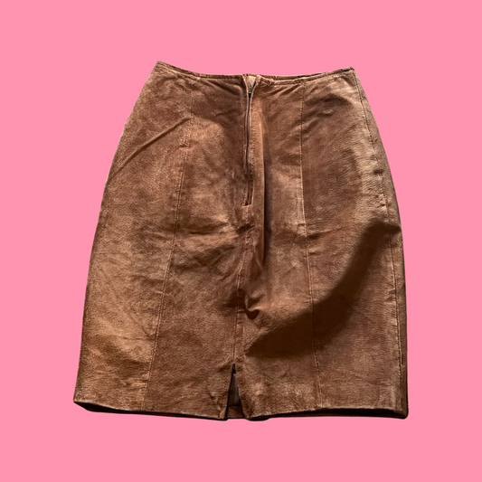 Chia leather 1980s vintage brown skirt size 2
