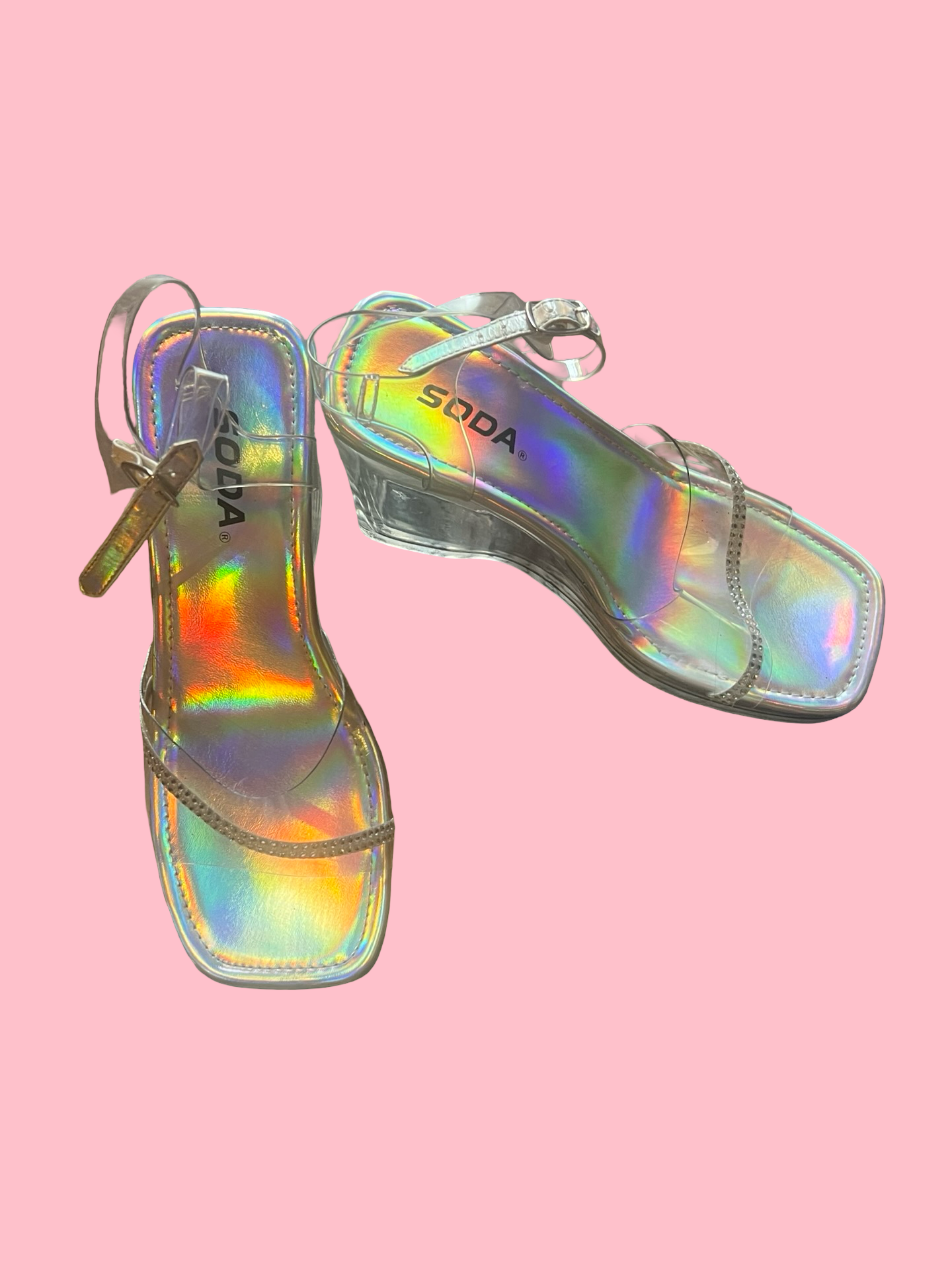 Soda y2k holographic early 2000s bratz wedge heels size 7